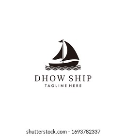 Silhouette of Dhow logo design. Dhow or Ship Logo Design Inspiration Vector. Traditional Sailboat illustration