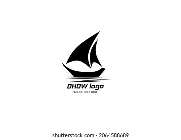 Silhouette of Dhow logo design, Traditional Sailboat from Asia or Africa