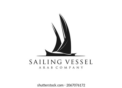 Silhouette of Dhow logo design, Traditional Sailboat from Asia Africa Arab Race Ship