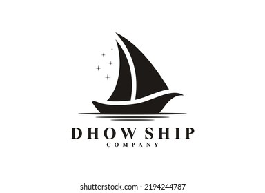 Silhouette of Dhow logo design. Traditional Sailboat Vector icon