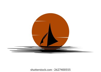 Silhouette of Dhow logo design, Traditional Sailboat illustration vector