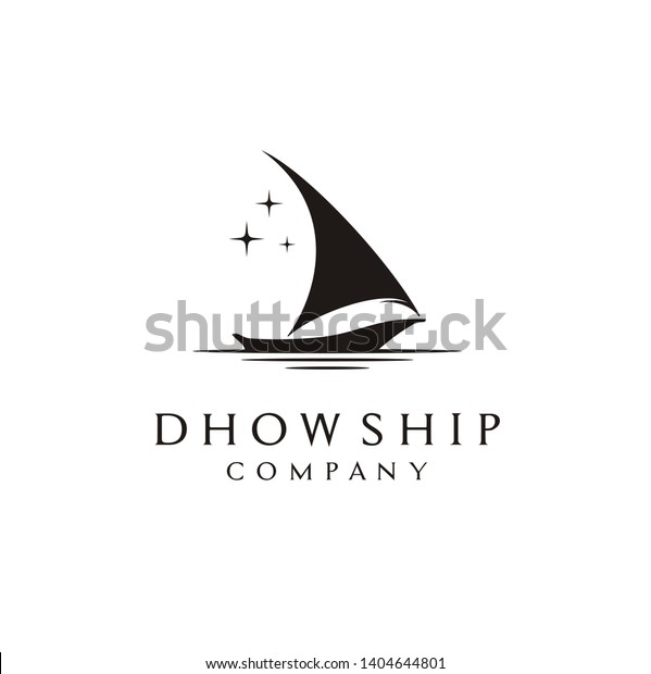 Silhouette of Dhow logo design, Traditional\
Sailboat Ship Boat from Asia,\
Africa