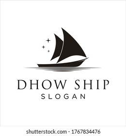 Silhouette of Dhow logo design Vector Template, Traditional Sailboat from Asia / Africa