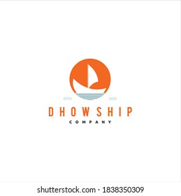 Silhouette of Dhow Ship Logo Design, Traditional Sailboat from Asia and Africa
