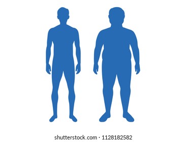 Silhouette of difference body between shapely man and fat. Illustration about anatomy compare.