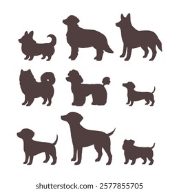 Silhouette of different breeds of dogs