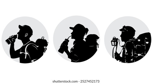 silhouette of different hikers profile