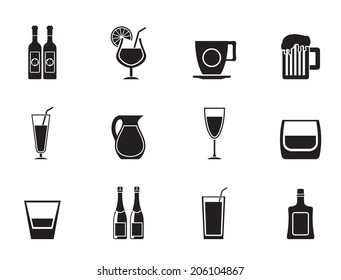 Silhouette different kind of drink icons - vector icon set