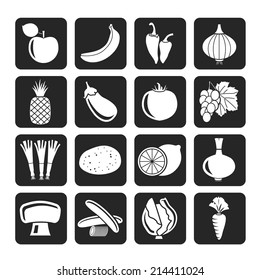 Silhouette Different kind of fruit and vegetables icons - vector icon set