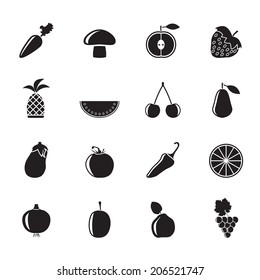 Silhouette Different kinds of fruits and Vegetable icons - vector icon set