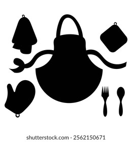 Silhouette of Different Kitchen Elements and Utensils