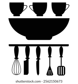 Silhouette of Different Kitchen Elements and Utensils