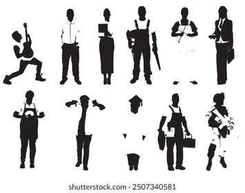 silhouette of different occupation profession full isolated career