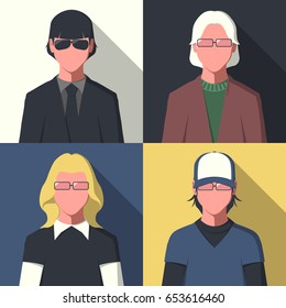 Silhouette of different people in flat style for user profile picture. Avatar icon set vector illustration. 
