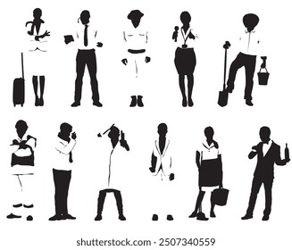 silhouette of different people profession occupation career 