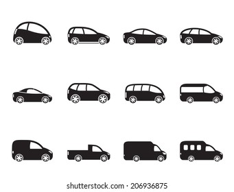 Silhouette different types of cars icons - Vector icon set