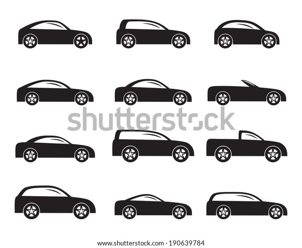 Silhouette different types of cars icons - Vector\
icon set