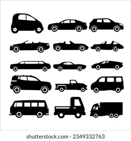 Silhouette de diferentes tipos de coches. Conjunto de paquetes de iluminación de vectores