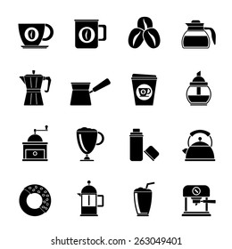 Silhouette different types of coffee industry icons- vector icon set