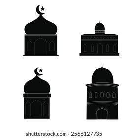 Silhouette different types of mosque design set Vector illustration