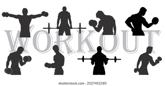silhouette of different workout isolated on white