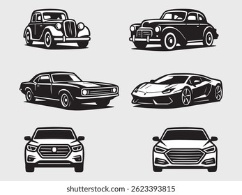 silhueta de diferentes carros coleção vetor ilustração arte