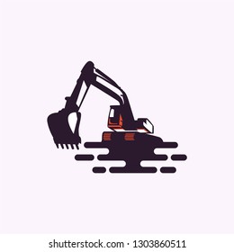 Silhouette digger bulldozer truck car template. Cartoon vector illustration