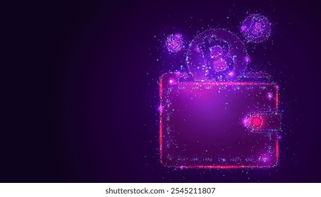Silhouette of a digital wallet made of glowing, multicolored dots, resembling stars. Abstract shape, symbolizing security, digital finance, and the future of cryptocurrency.