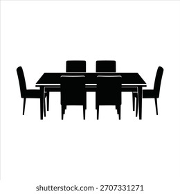 Silueta de una mesa de comedor y seis sillas, icono de Vector