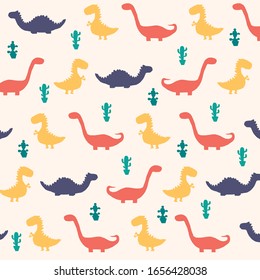 Silhouette Dino Seamless pattern, ancient animals, dinosaurs silhouettes, cartoon dinosaur set, Dinosaur vector childish background for fabric,textile