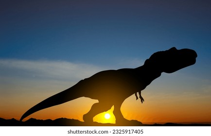Silhouette of a dinosaur against the sunset. EPS10 vector