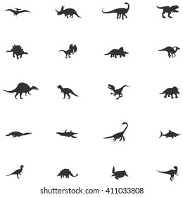 Silhouette dinosaur and prehistoric reptile animal icon collection set, create by vector