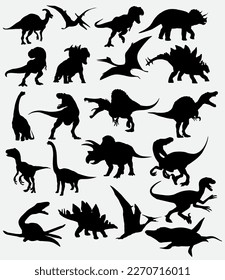 Silhouette Dinosaur Vector Collection Illustration, This vector collection features a variety of dinosaur silhouettes, perfect for use in educational materials, children's books, or any project .