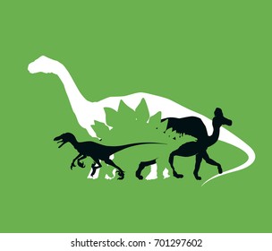 Silhouette of dinosaurs the Jurassic period, overlapping layers, vector illustration