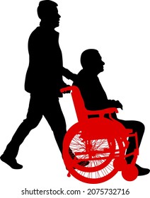 Silhouette of disabled people on a white background.