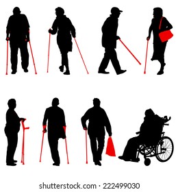 Silhouette of disabled people on a white background. Vector illustration.
