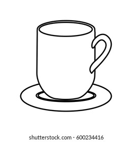 silhouette dish porcelain with mug vector illustration