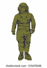 Silhouette of diver, cartoon pixel image , white background