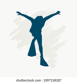 Silhouette of diver. Icon diver. The concept of sport diving.