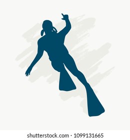 Silhouette of diver. Icon diver. The concept of sport diving.