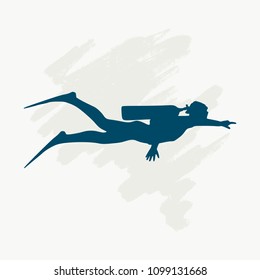 Silhouette of diver. Icon diver. The concept of sport diving.