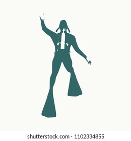 Silhouette of diver. Icon diver. The concept of sport diving.