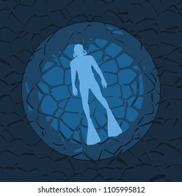 Silhouette of diver. Icon diver. The concept of sport diving.