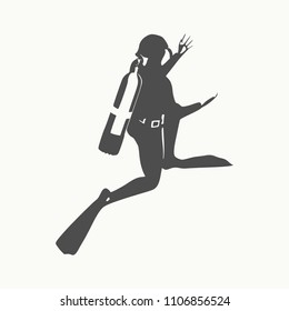 Silhouette of diver. Icon diver. The concept of sport diving.