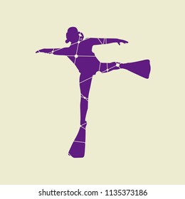 Silhouette of diver. Icon diver. The concept of sport diving. Textured by connected lines with dots.