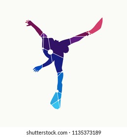 Silhouette of diver. Icon diver. The concept of sport diving. Textured by connected lines with dots.