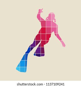 Silhouette of diver. Icon diver. The concept of sport diving. Textured by connected lines with dots.