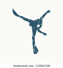 Silhouette of diver. Icon diver. The concept of sport diving. Textured by connected lines with dots.