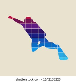 Silhouette of diver. Icon diver. The concept of sport diving. Textured by connected lines with dots.