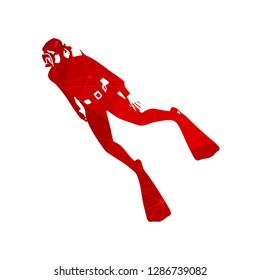 Silhouette of diver. Icon diver. The concept of sport diving. Textured by connected lines with dots.